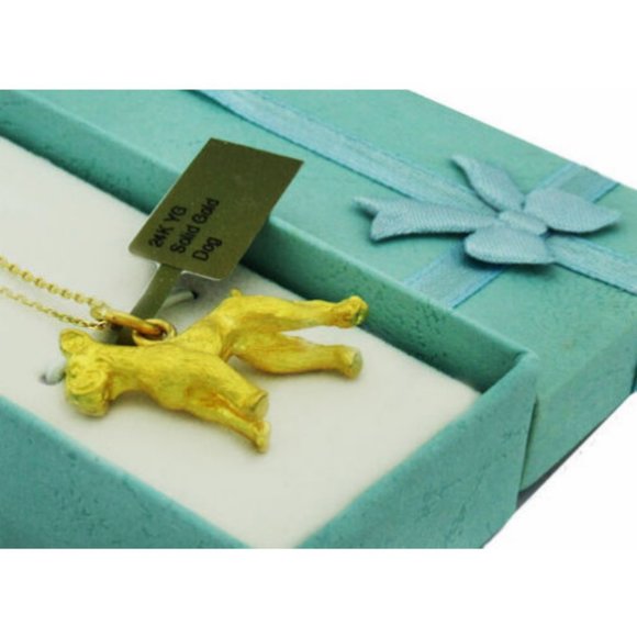 24k Yellow Solid Gold Dog Pendant - Picture 5 of 9